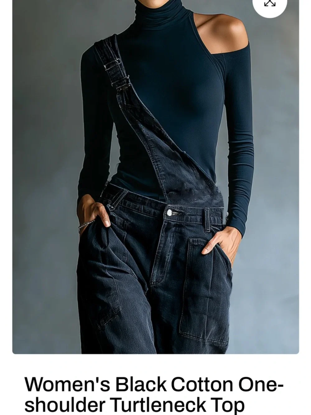 Modesees Asymmetric One-Shoulder BlueTurtleneck with  Blue One Shoulder Overalls - Picture 3 of 13